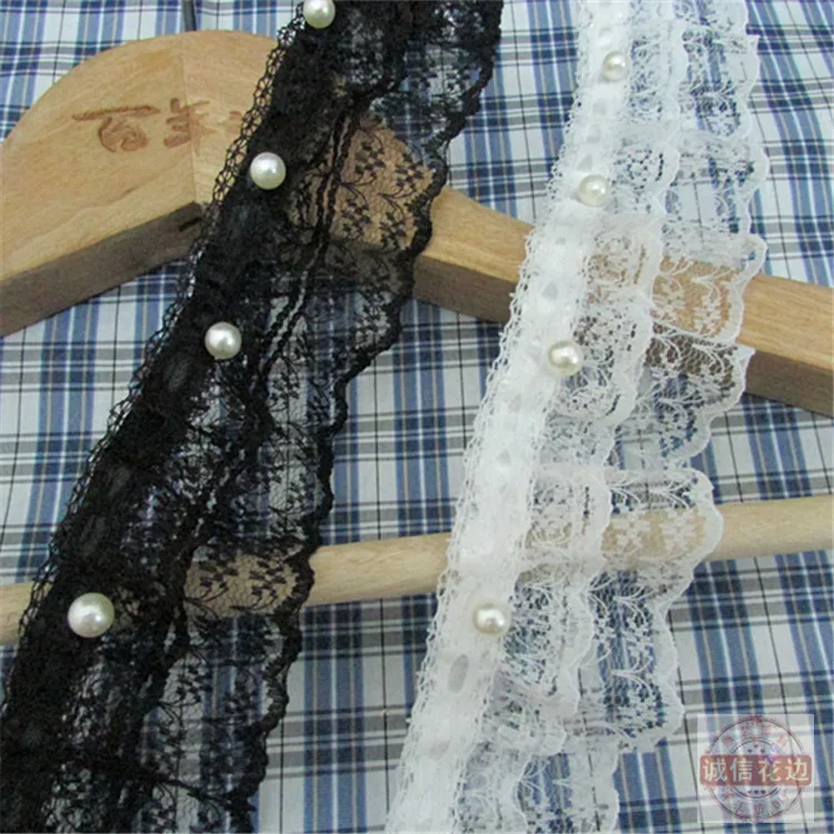 

Hot sale 10Yards Craft Beads Lace Trim Decoration Gauze Lace Ribbon White Black Lace Trimming DIY Handmade Clothes Accessories