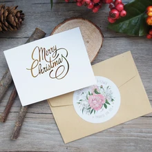 

multi-use 25pcs Mini Merry Christmas Card gold with kraft envelope Scrapbooking party invitation DIY Decor gift party card