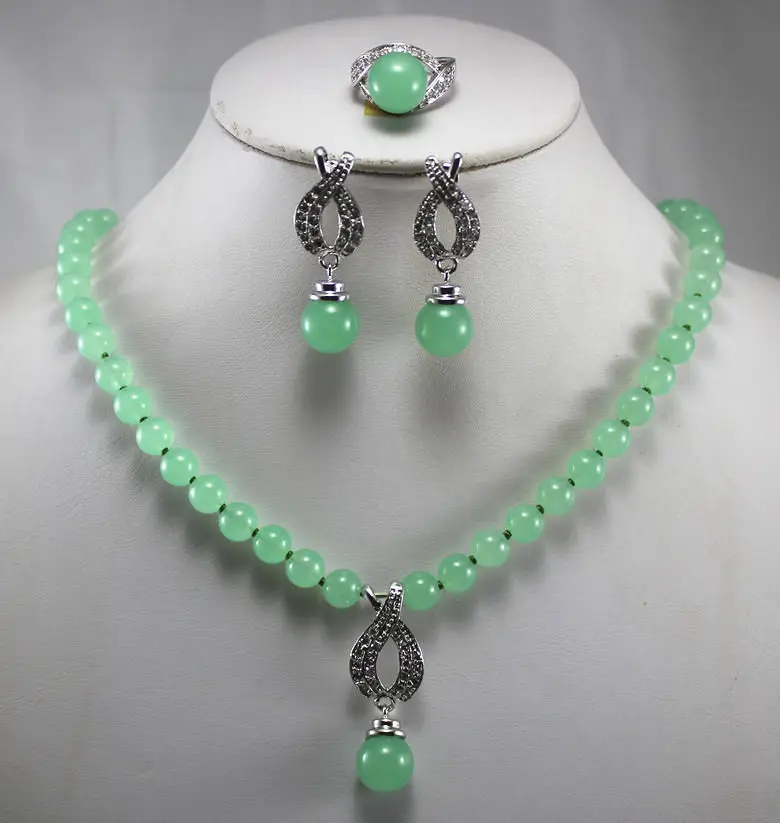 

huij 003897 Women'S Favorite Jade Necklace Earring &Ring(#7.8.9)Jewelry Set