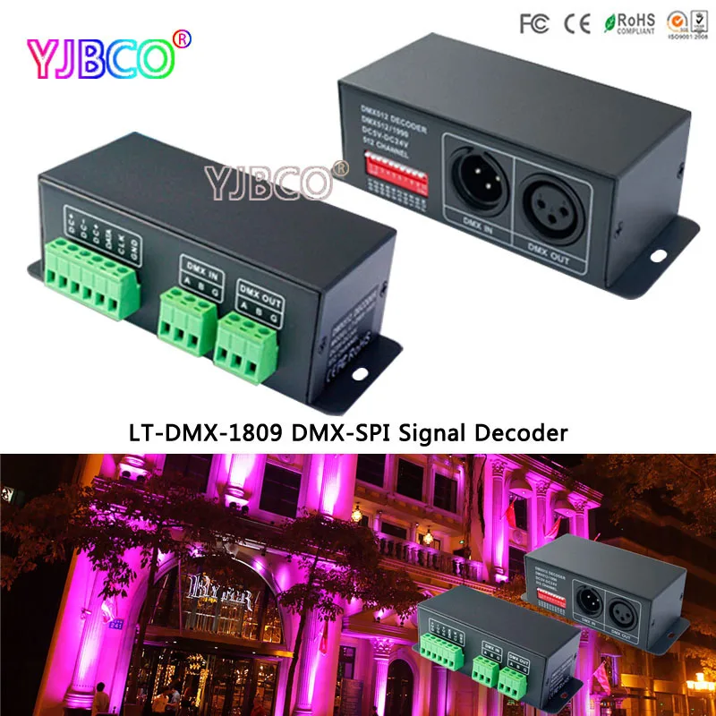 

LTECH led controller LT-DMX-1809 DMX Decoder;DMX-SPI signal convertor, support TM1804/TM1809/WS2811/WS2812B etc