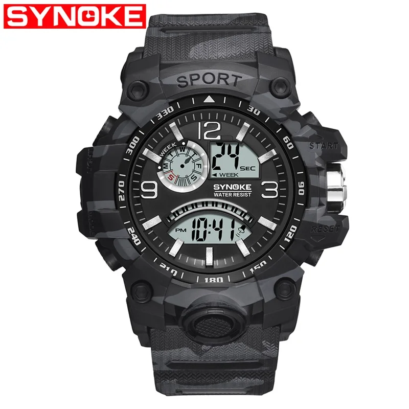 SYNOKE Цифровые мужские спортивные часы 30 м водонепроницаемые светодиодный