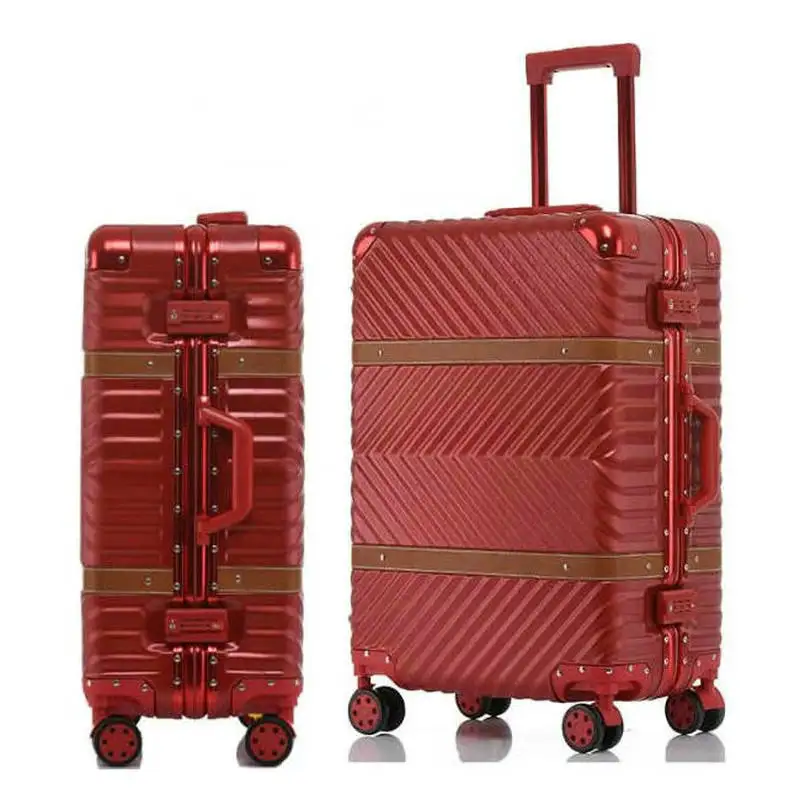 6 цветов, винтажный чемодан для путешествий, чемодан на колесиках, кожаные украшения, Koffer, тележка, замок TSA, чемоданы на колесиках, чемодан на колесиках - Цвет: red 20in
