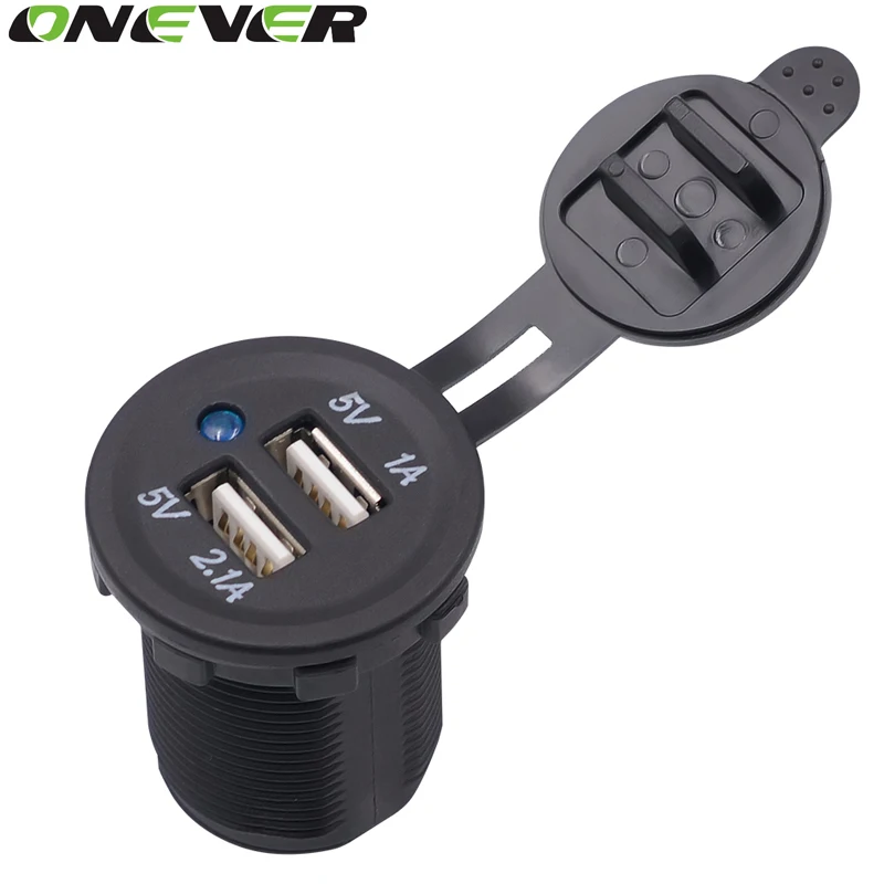 

Motorcycle Dual USB Socket Charger Power Adapter Outlet Power 12-24V Mobile Phone Charger with LED for Auto Car Truck ATV Boat