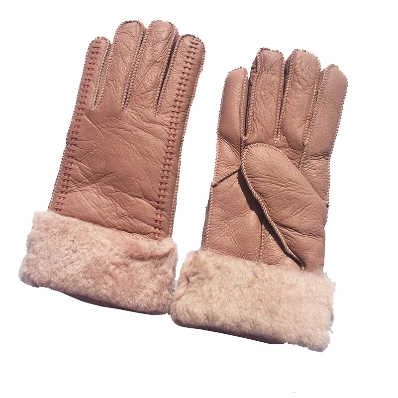 

Winter Gloves Women 100% pure sheepskin Real Sheepskin cashmere Fur Warm Gloves Ladies Full Finger Genuine Leather mitten X19