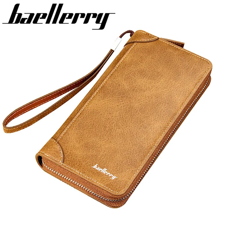 

Brand Designer Men High Capacity Long Wallet Scrub Leather Coin Purses Card Holders Male Money Zipper Pocket Pochette Clutch Bag