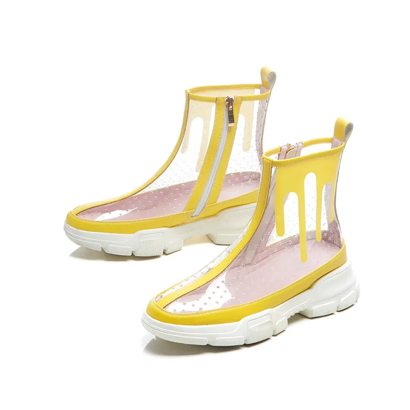 Chaussures Décontracté À Asumer 2019 White Appartements Bottines Nouveau Semelles Zip Bottes yellow Chaude Transparent D'été Dames Compensées Pvc Femmes Slae qzUjMVpLSG