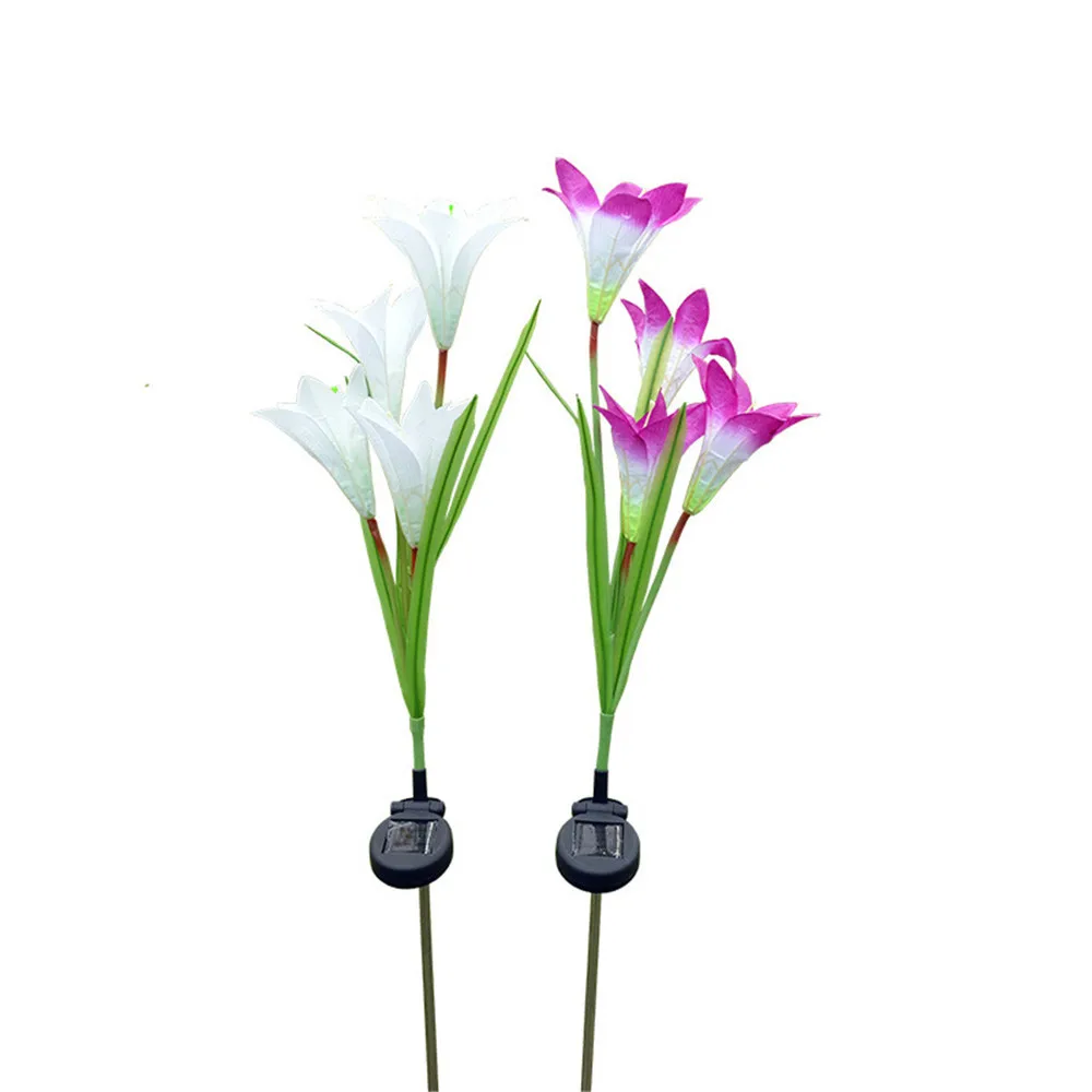 2 Pcs Lily Flower Solar Powered Garden Stake Lights Artificial Flowers LED Lightin Party DIY