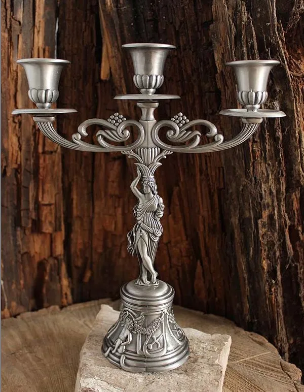 

Home decor Classical Tin Candlestick Tinware European three Ancient goddess Tin candle holders candle candelabra Free shipping