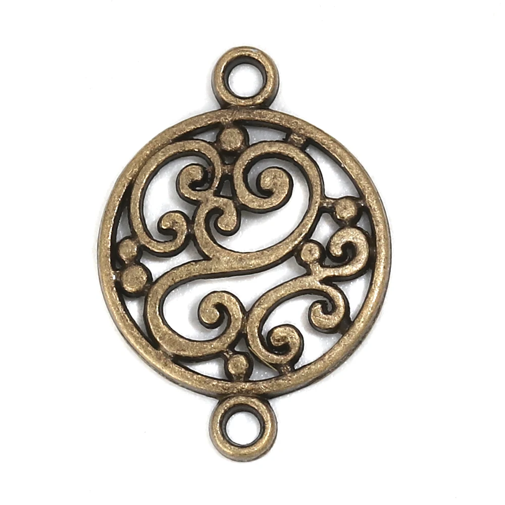 

Doreen Box Zinc Based Alloy Connectors Round Antique Bronze Carved Flower Hollow Accessories 20mm( 6/8") x 14mm( 4/8"), 100 PCs