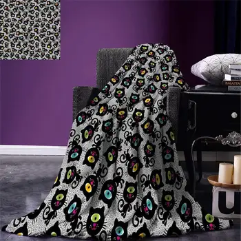 

Cat Throw Kitty Forms with Trippy Eye on Head Freaky Spiritual Kitten Pets Animal Graphic Style Warm Microfiber Blanket