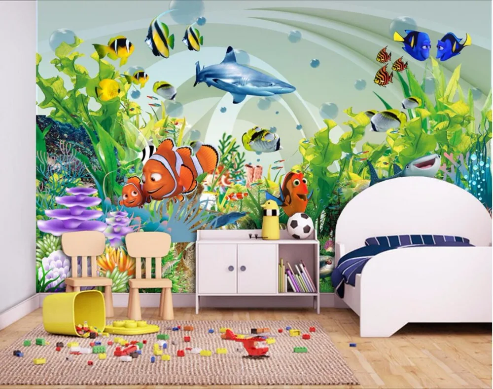 

Custom photo 3d wallpaper room mural Cartoon coral sea world fish decoration painting 3d wall murals wallpaper for walls 3 d