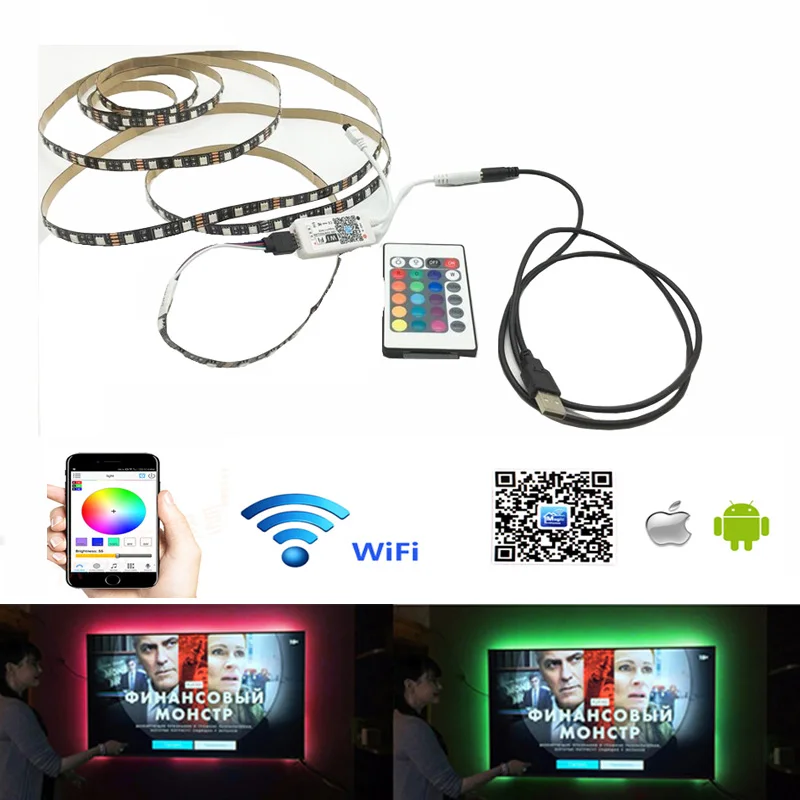 Гибкая светодиодная подсветка SMD 5050 5 в постоянного тока USB Wi Fi 24 клавиши
