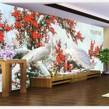 

beibehang Custom wallpaper large upscale new Chinese HD rich bird plum living room bedroom sofa TV decorative painting wall