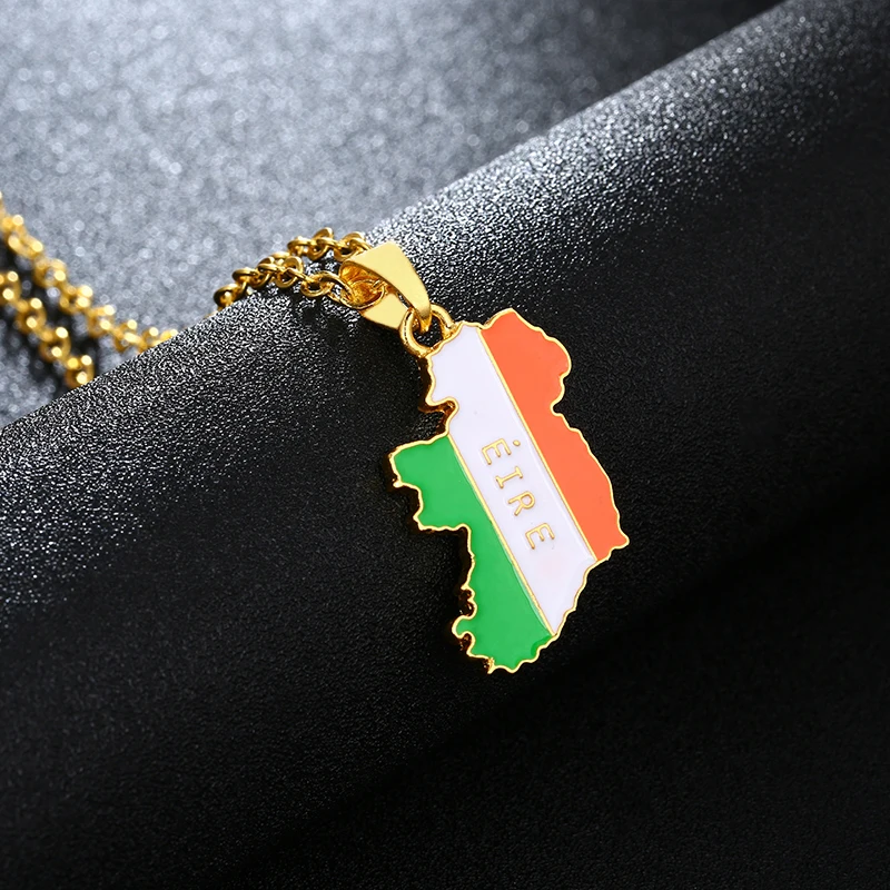 SONYA Ireland Map And Flag Pendant Necklaces For Women/Men Gold Color Charm Ireland Country Jewelry Gifts Bijoux Femme