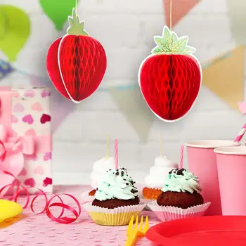 1pc Aardbei Decoratie DIY Rood Fruit Honeycomb Ballen Feestelijke Ideeën voor Decorating ZOMER STRAND ZWEMBAD LUAU PARTY