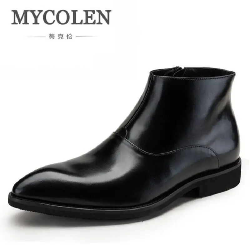 

MYCOLEN Winter British Style Winter boots Pointed Toe Men's Shoes Business Leather Ankle Boots Men Botas Hombre Cuero