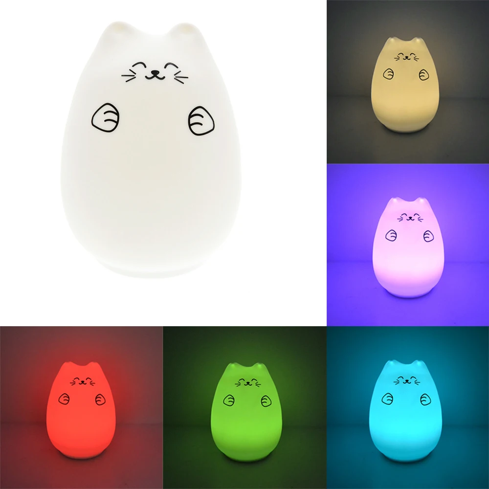 

Led soft Night Light Colorful Cat Silicone USB Rechargeable Touch Sensor Bedside night lamp for Kids Children