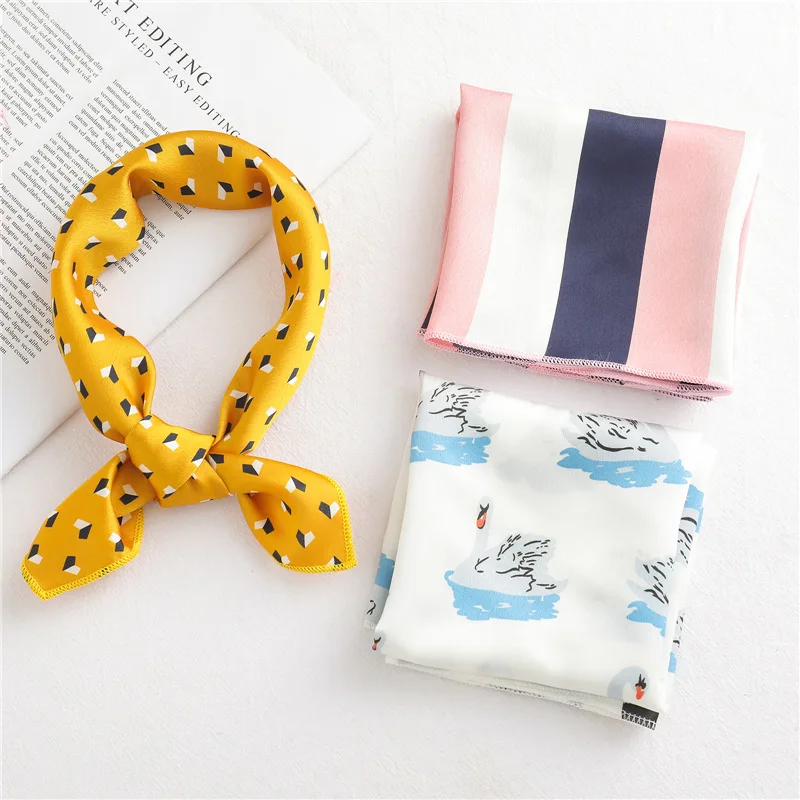 

2019 New Women's Square Silk Scarf Fashion Bandana Soft Print Small Office Scarf Hijabs Headband Neckerchief 50*50CM