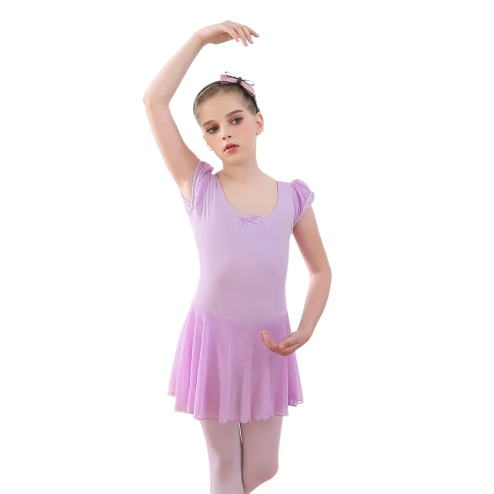 

Girls Ballet Dress Gymnastics Leotard Short Sleeve Skirted Solid Color Ballet Clothing Petal Sleeve Dance Wear