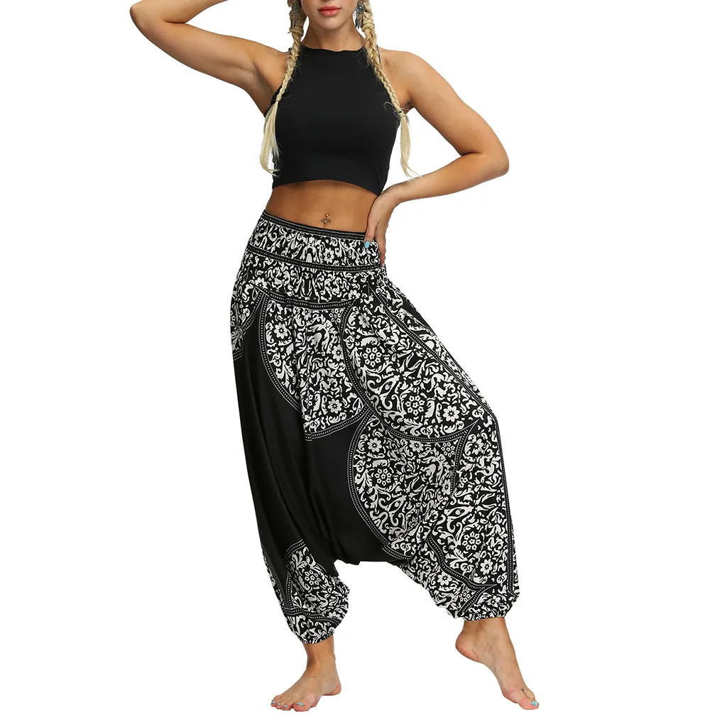 Women Pants Fashion High Waist Bohemian Casual Loose Trousers Baggy Boho Aladdin Pants Pantalones Mujer Cintura Alta#T