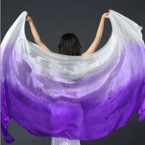 ДЕШЕВАЯ 300 см* 114 см Шелковая вуаль градиент танец живота ручной брошенный шарф шаль Индивидуальный размер цвет 400*114 см в продаже
