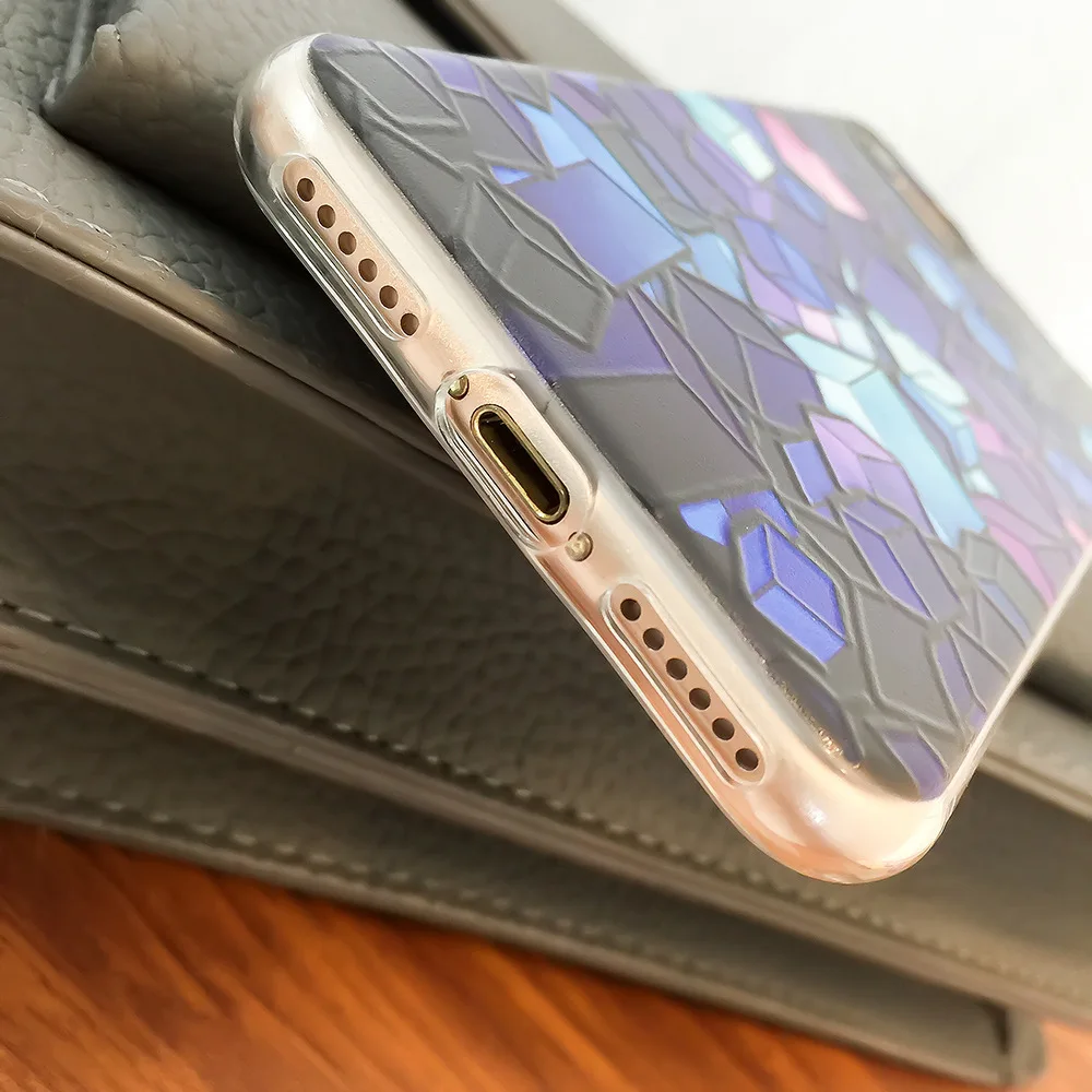 Силиконовый чехол для Iphone 5 6S 7 7Plus 6 6Plus рельефный цветной защитный с рисунком|case for