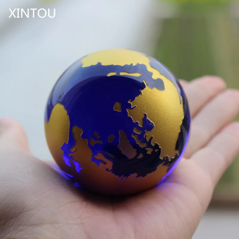 XINTOU Crystal Glass Earth Globe world map Ball Blue Feng shui Sphere