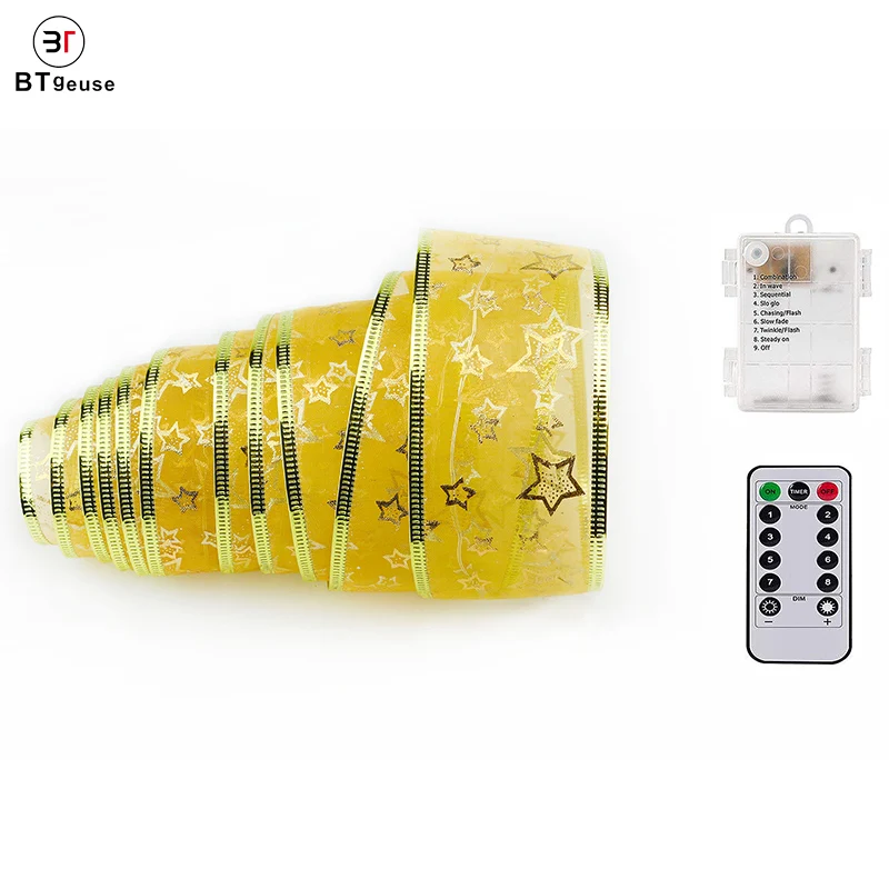 BTgeuse Star Ribbon Fairy String Lights for Bedroom Holiday Party Wedding Christmas and Garden Decoration 88 Inch Warm White    