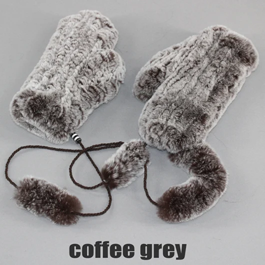 Hot Selling Good Elastic Women Winter Knitted Real Rabbit Fur Mittens100%Natural Real Rex Rabbit Fur Gloves Lady Fur Gloves - Цвет: coffee grey