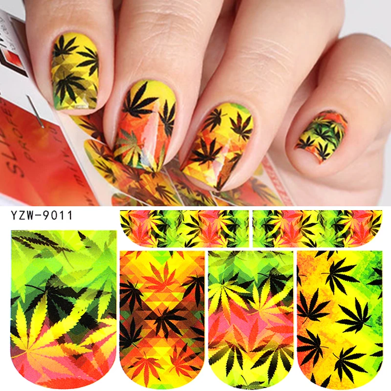 

YZWLE 1 Sheet Water Transfers Nail Art Decals Russian Maple Leaf Designs Stickers For Nails Art Beauty Tips Manicure DIY Tools