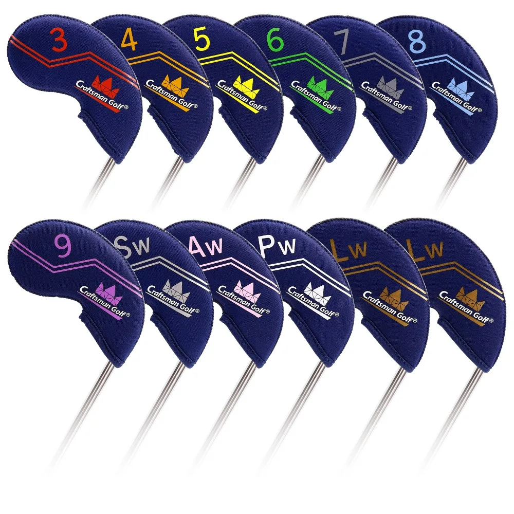 

Craftsman Golf Iron Club Headcover 12PCS(3-9,SW,AW,PW,LW,LW) Ultra-Light Weight Neoprene colourful number black/dark blue