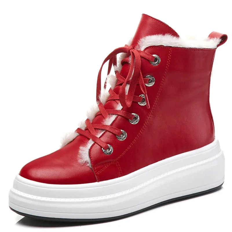 FEDONAS/Новые модные теплые зимние женские ботильоны на платформе; классические короткие ботинки на шнуровке; ботинки в байкерском стиле из натуральной кожи - Цвет: 1