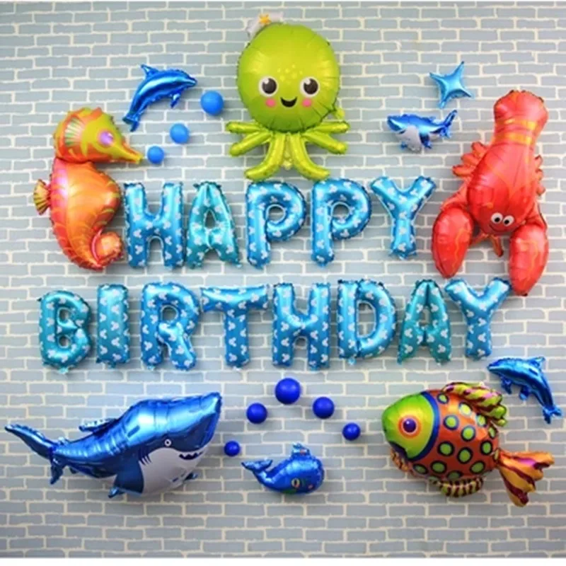 Laut Tema Kata Huruf HAPPY BIRTHDAY Foil Balon Ulang Tahun Pesta