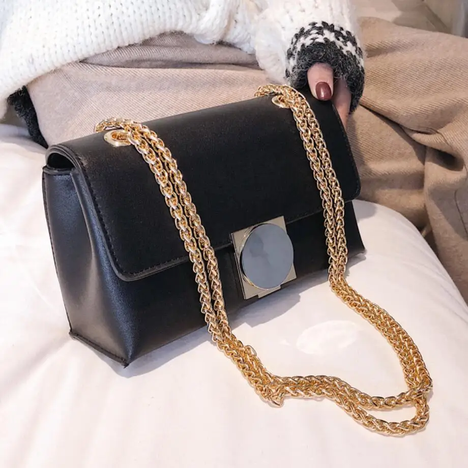 Европейская мода Женская квадратная сумка новое качество PU кожа женская дизайнерская Роскошная сумочка замок цепь сумки на плечо