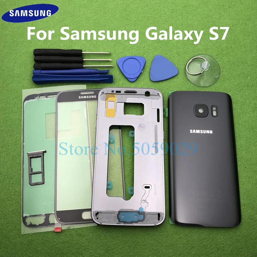 

For Samsung Galaxy S7 G930 G930F SM-G930F Full Housing Case Bezel Middle Frame Back Cover + Front Glass Lens Tools Sticker