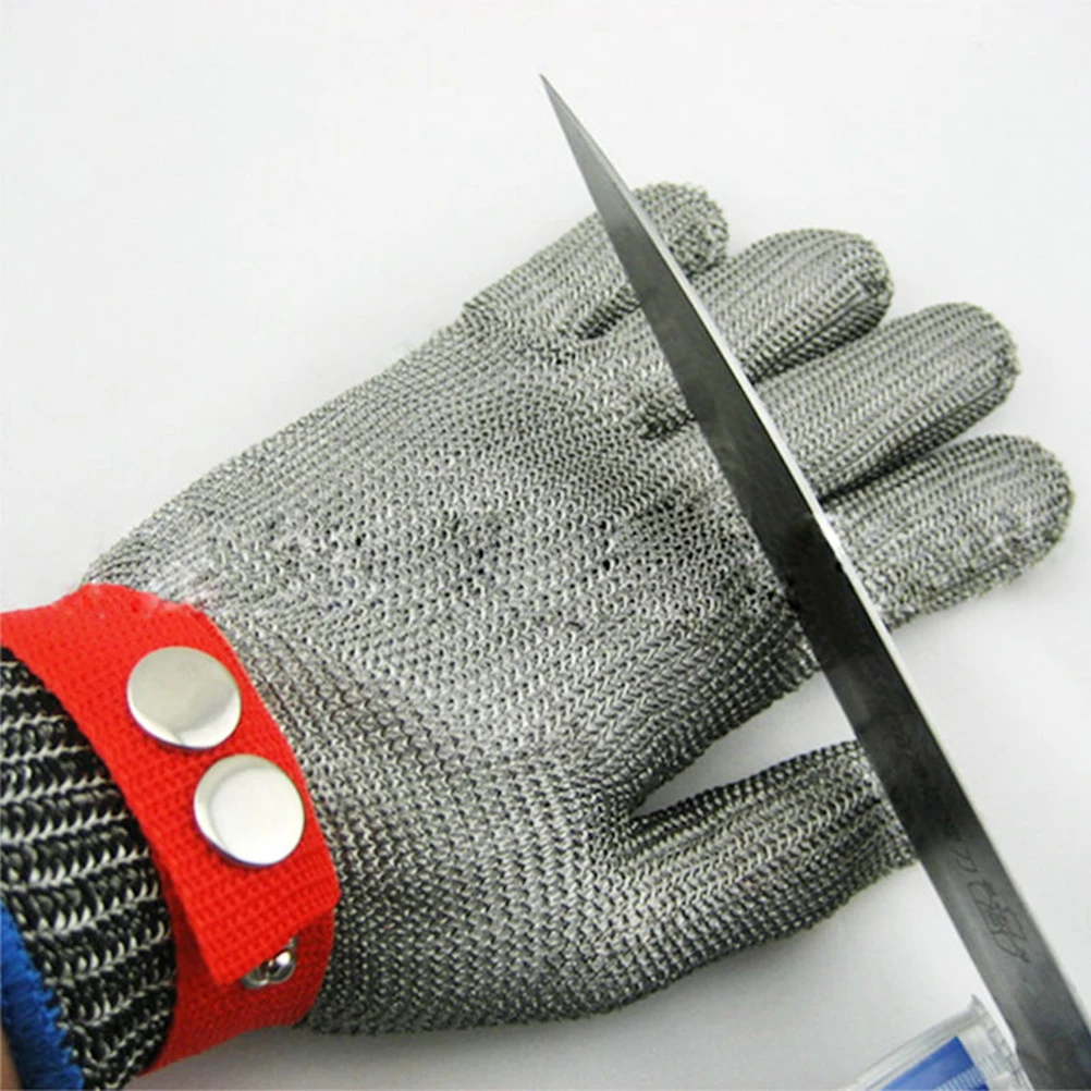 

1PCS Anti-Cut Proof Stab Resistant Work Gloves With Metal Button Stainless Steel Wire Metal Mesh Butcher Level 5 Protection