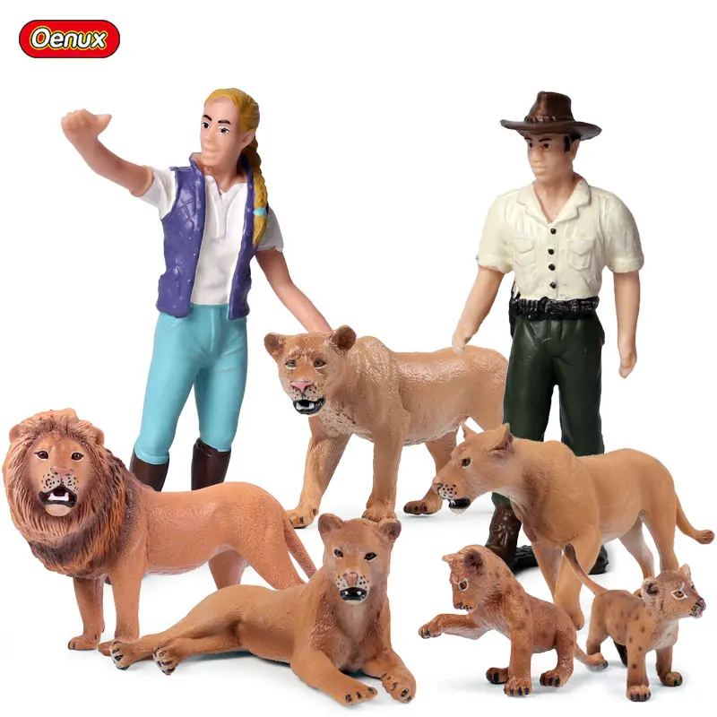 

Oenux Wild Africa Lions Simulation Farmer People Model Action Figures Beast Lion Animals PVC Collection Toy For Kids Xmas Gift