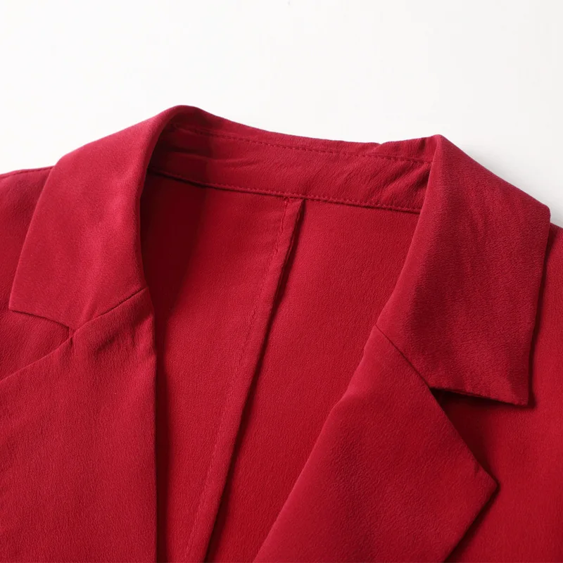 Burgundy Womens Silk Suits Blazer with Shorts Summer 2019 Chic Two Piece Set Top and Pants Vogue Office Ladies High Quality Coat
