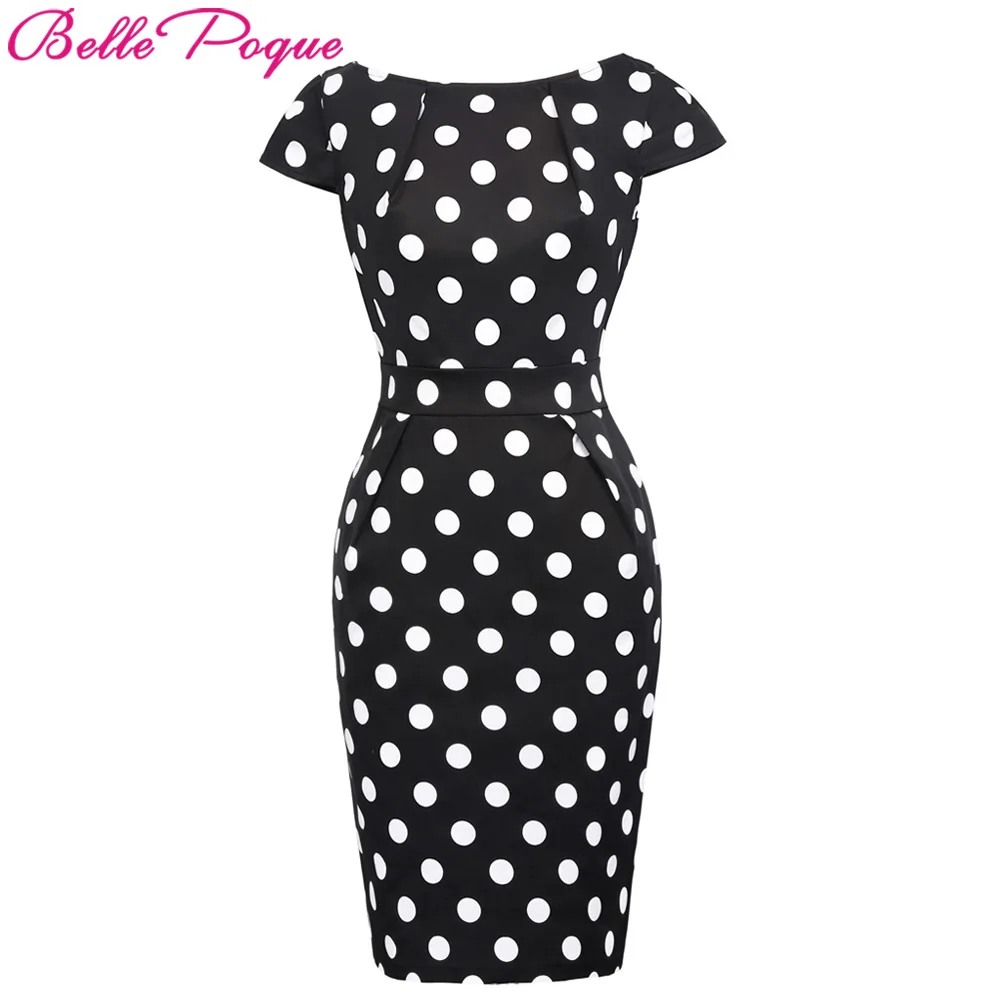 

Belle Poque Women Polka Dot Summer Pencil Work Dresses 2018 Vintage Floral Business Office Sheath Sexy Bodycon Rockabilly Dress