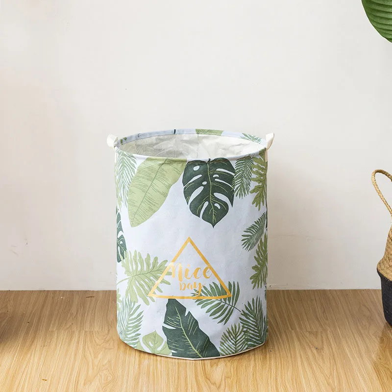 الأخضر أوراق الاستوائية القطن الكتان زكا لعبة تخزين سلة الغسيل سعة كبيرة مطبوعة مع مقبض أضعاف بن 35x45 سنتيمتر /40x50 سنتيمتر