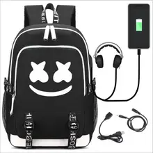 Marshmello, светящиеся рюкзаки для ноутбука USB,, американская тайна, DJ, школьная сумка для девочек и мальчиков, Подростковая Детская сумка для книг