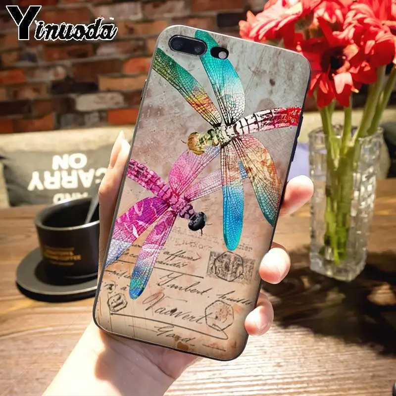 Красивый чехол Yinuoda со стрекозой популярный для Apple iPhone 8 7 6 6S Plus X 5S 11pro SE 12pro max