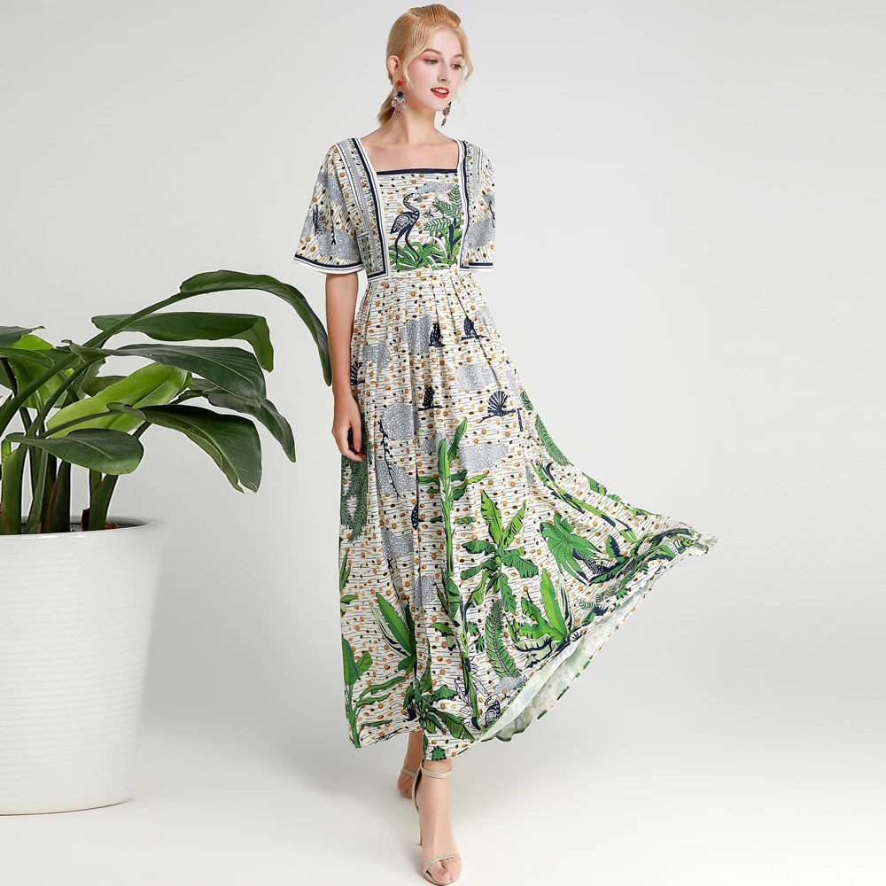 

Red RoosaRosee Runway Designer Women Short Sleeve Summer Autumn Flower Print Long Maxi Dress Elegant Party Vestidos Robe Femme
