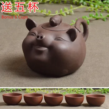 

[1 Teapot + 5 Cups] 200ML Authentic 6 Pcs Kung Fu Tea Set Piggy Teapot Zisha Ceramic Chinese Yixing Tea Ceremony Gift