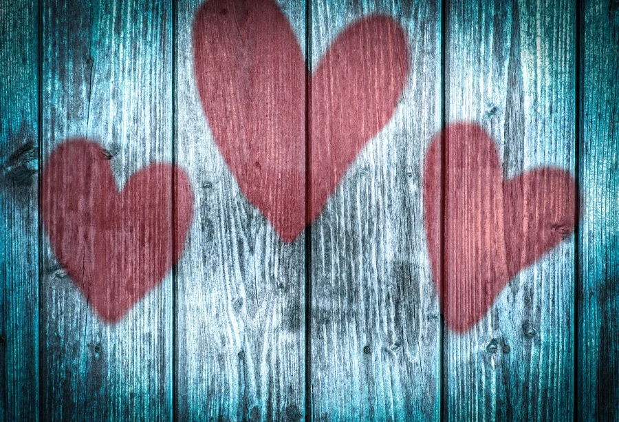 

Laeacco Dark Old Wooden Board Red Heart Pattern Doll Baby Portrait Photographic Background Photo Backdrop Photocall Photo Studio
