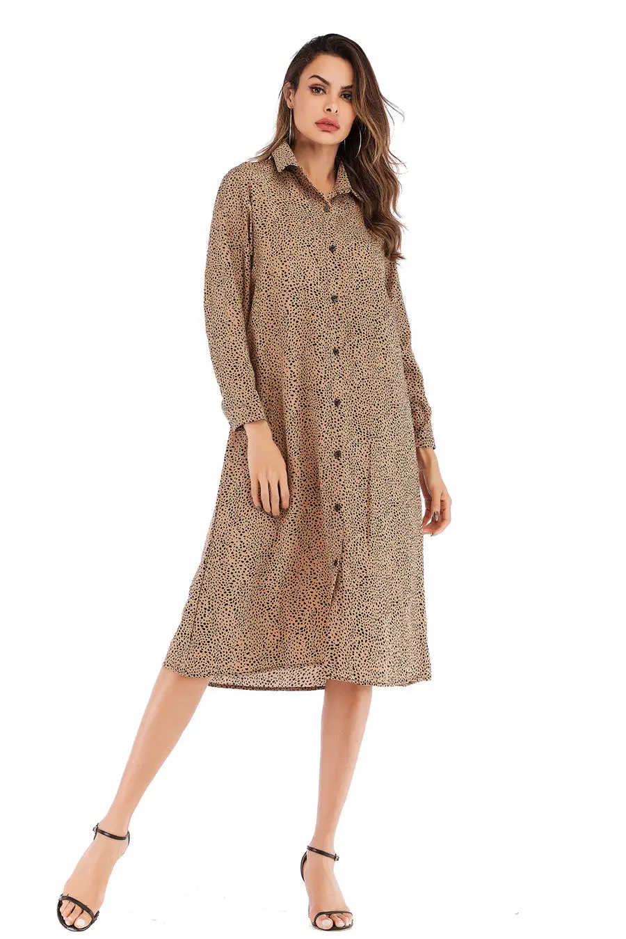 Gladiolus Chiffon Spring Dress Women 34 Sleeve Turn-Down Collar Leopard Print Belt Women Shirt Dress 2019 Autumn Sexy Dresses (43)