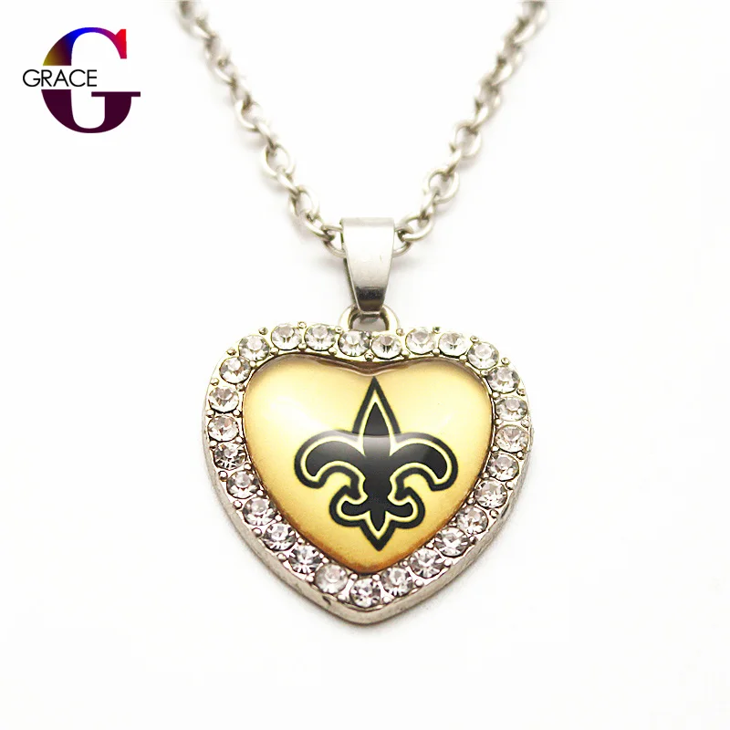 6pcs Fashion New Orleans Saints Football Sports Charms Heart Crystal