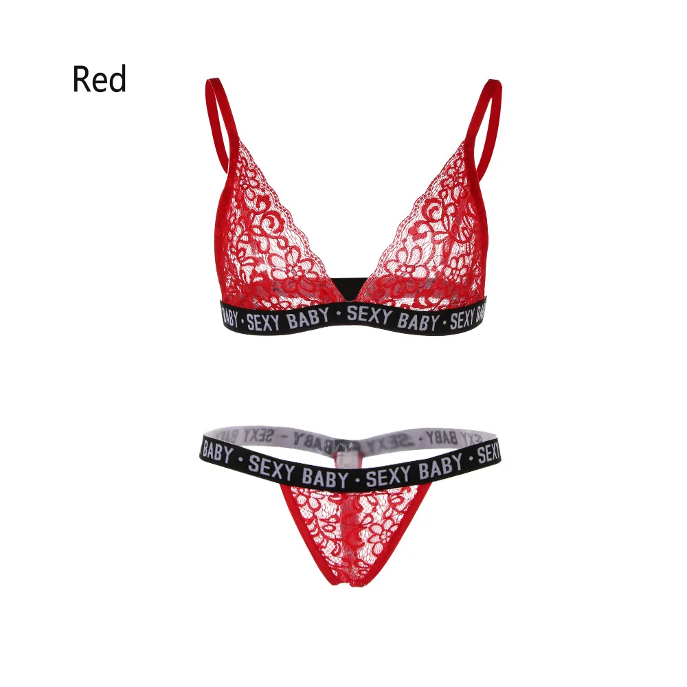 Модный комплект нижнего белья с буквенным принтом, женский сексуальный кружевной бюстгальтер с низкой талией, женские трусики размера плюс, комплект нижнего белья - Цвет: red