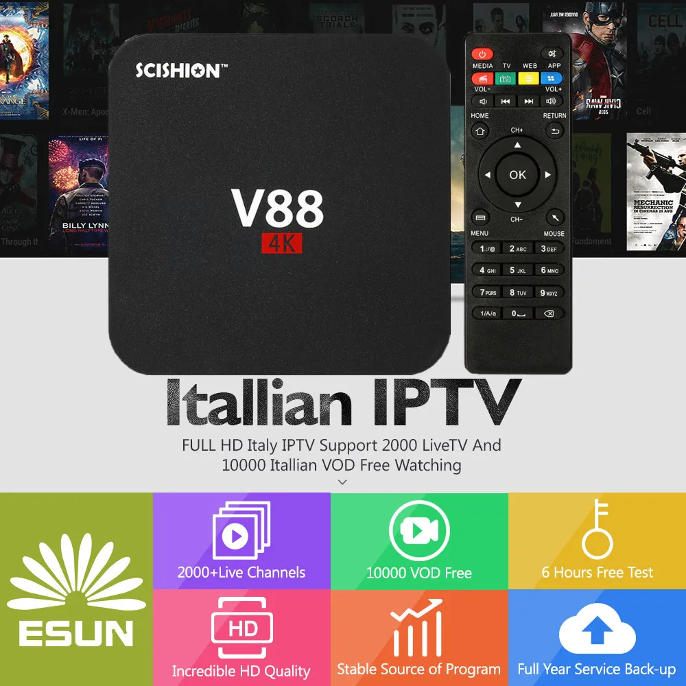 

1/3/6/12 Months Italy IPTV Europe IPTV V88 Support Android m3u enigma2 mag250 and tvonline TVIP 10000+Vod XXX supported