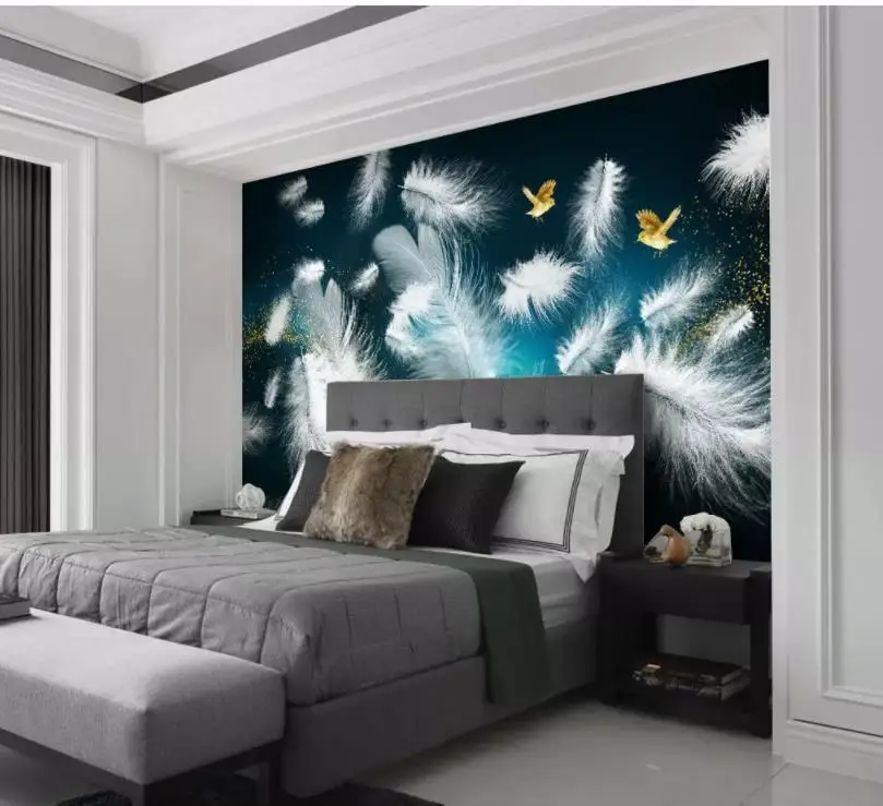 

Custom Wallpaper Nordic style simple dream feather bird background Wallpaper Mural Painting For Living Room wall decoration